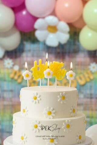 Papatya Tema Happy Birthday Mum Seti 4lü Papatya Doğum Günü Pasta Mum Seti