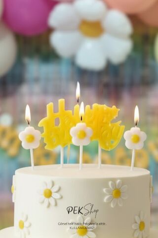 Papatya Tema Happy Birthday Mum Seti 4lü Papatya Doğum Günü Pasta Mum Seti