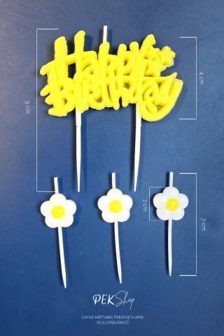 Papatya Tema Happy Birthday Mum Seti 4lü Papatya Doğum Günü Pasta Mum Seti