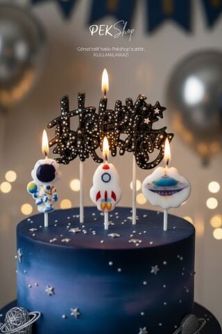 Uzay Tema Happy Birthday Mum Seti 4lü Pasta Mumu