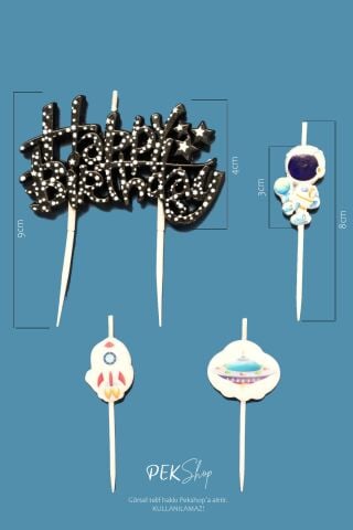 Uzay Tema Happy Birthday Mum Seti 4lü Pasta Mumu