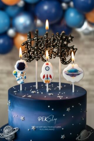 Uzay Tema Happy Birthday Mum Seti 4lü Pasta Mumu