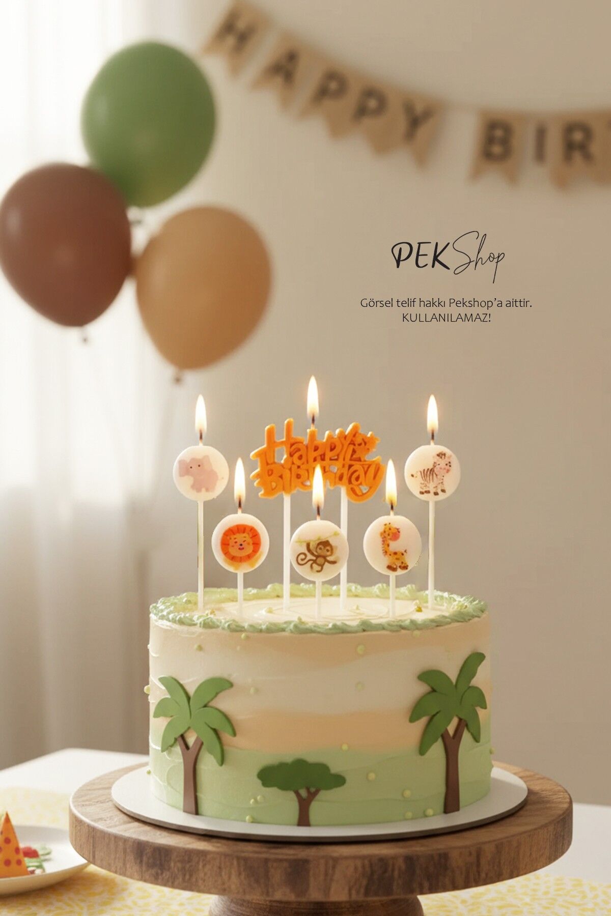 Safari Tema Happy Birthday Mum Seti 6lı Pasta Mumu