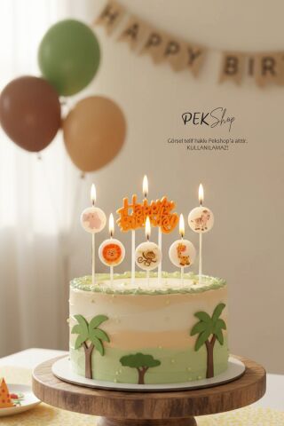 Safari Tema Happy Birthday Mum Seti 6lı Pasta Mumu