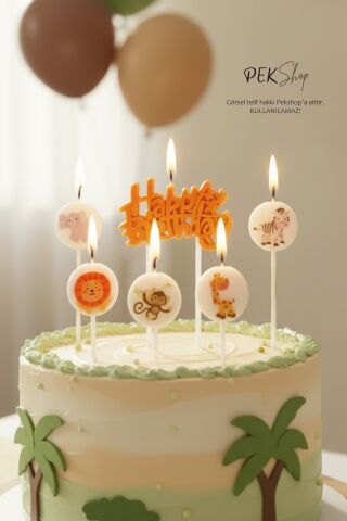 Safari Tema Happy Birthday Mum Seti 6lı Pasta Mumu