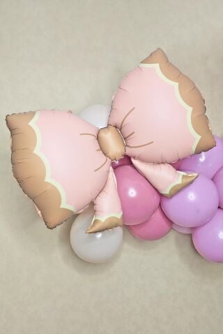 Büyük Retro Fiyonk Folyo Balon PEMBE Retro Renkler Fiyonk Şekilli Folyo Balon 60x90cm