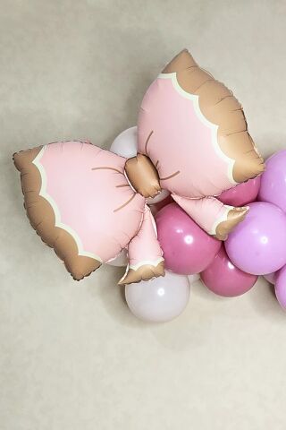 Büyük Retro Fiyonk Folyo Balon PEMBE Retro Renkler Fiyonk Şekilli Folyo Balon 60x90cm