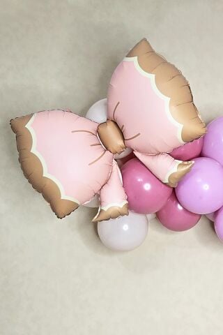 Büyük Retro Fiyonk Folyo Balon PEMBE Retro Renkler Fiyonk Şekilli Folyo Balon 60x90cm