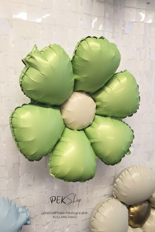 Retro Yeşil Papatya Folyo Balon
