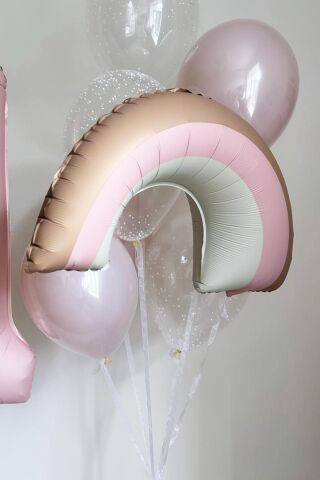 Retro Pembe Gökkuşağı Folyo Balon Retro Gökkuşağı Balon Büyük Boy