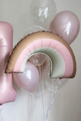 Retro Pembe Gökkuşağı Folyo Balon Retro Gökkuşağı Balon Büyük Boy