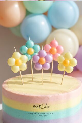 Makaron Papatya Şekilli Pasta Mumları Seti 5li