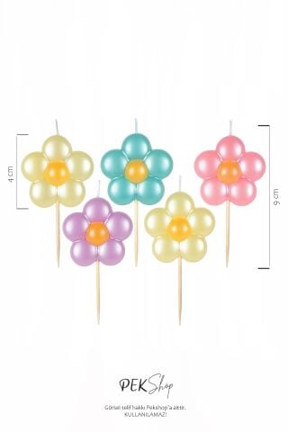 Makaron Papatya Şekilli Pasta Mumları Seti 5li