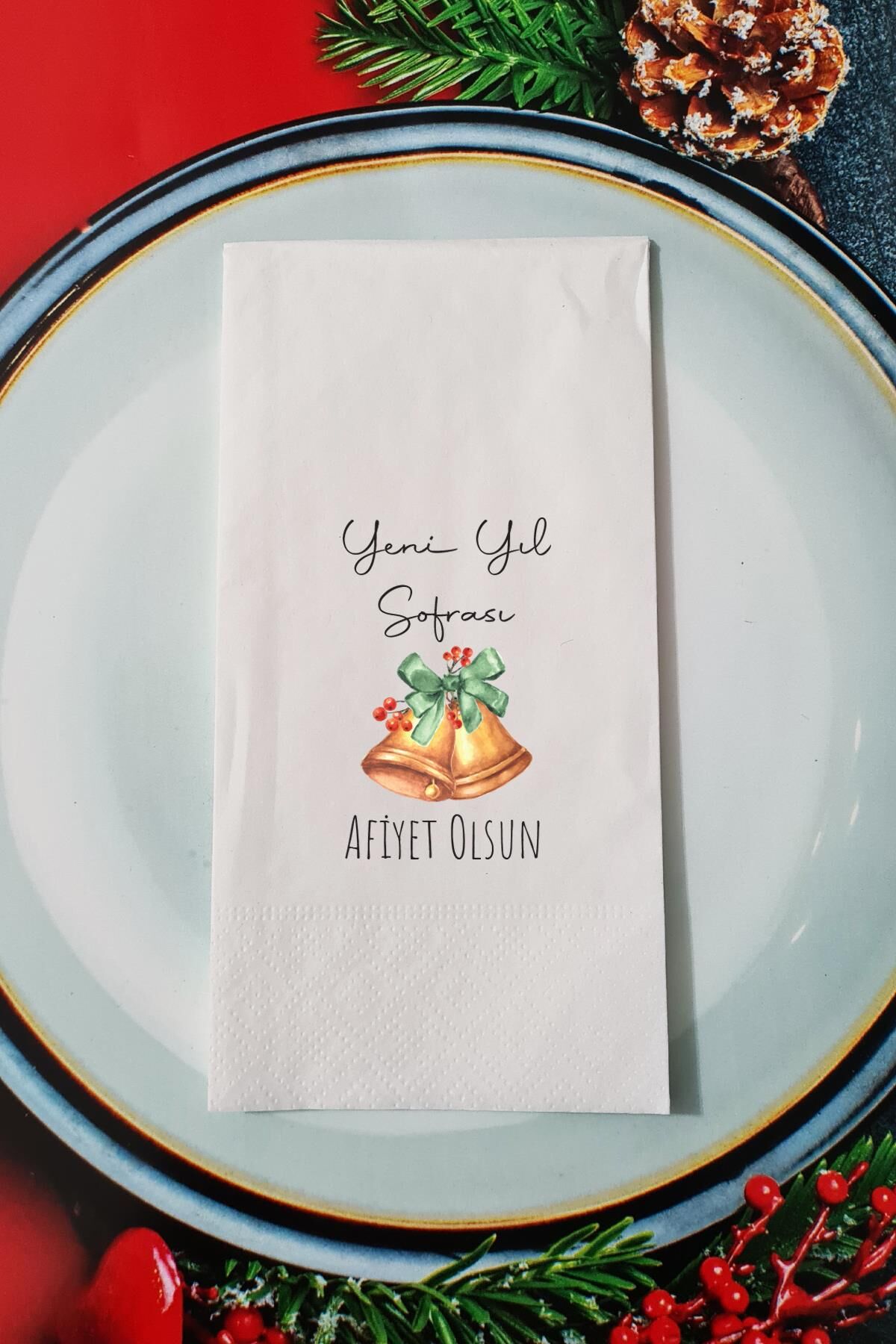 Yeni Yıl Sofrası Yazılı Yılbaşı - Yeni Yıl Sunum Peçetesi