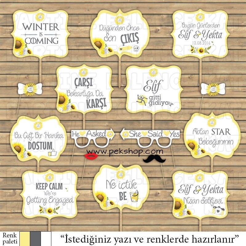 Ayçiçek Konsept Konuşma Balonları Seti