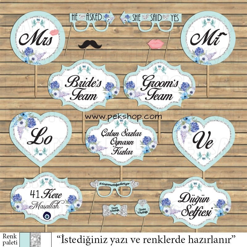 Mavi Şakayık Konsept Konuşma Balonları Seti