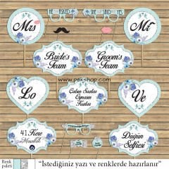Mavi Şakayık Konsept Konuşma Balonları Seti