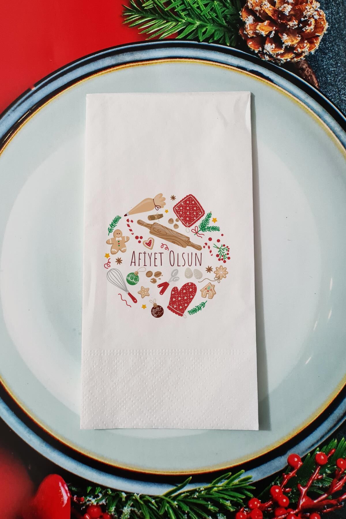 Afiyet Olsun Yazılı Kurabiye Konsept Yılbaşı - Yeni Yıl Sunum Peçetesi