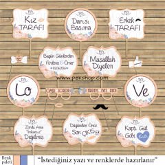 Somon Gül - Lavanta Konsept Konuşma Balonları Seti