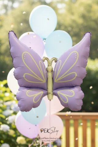 Retro Lila Kelebek Folyo Balon Büyük