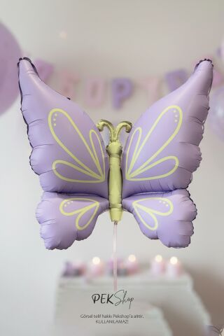 Retro Lila Kelebek Folyo Balon Büyük