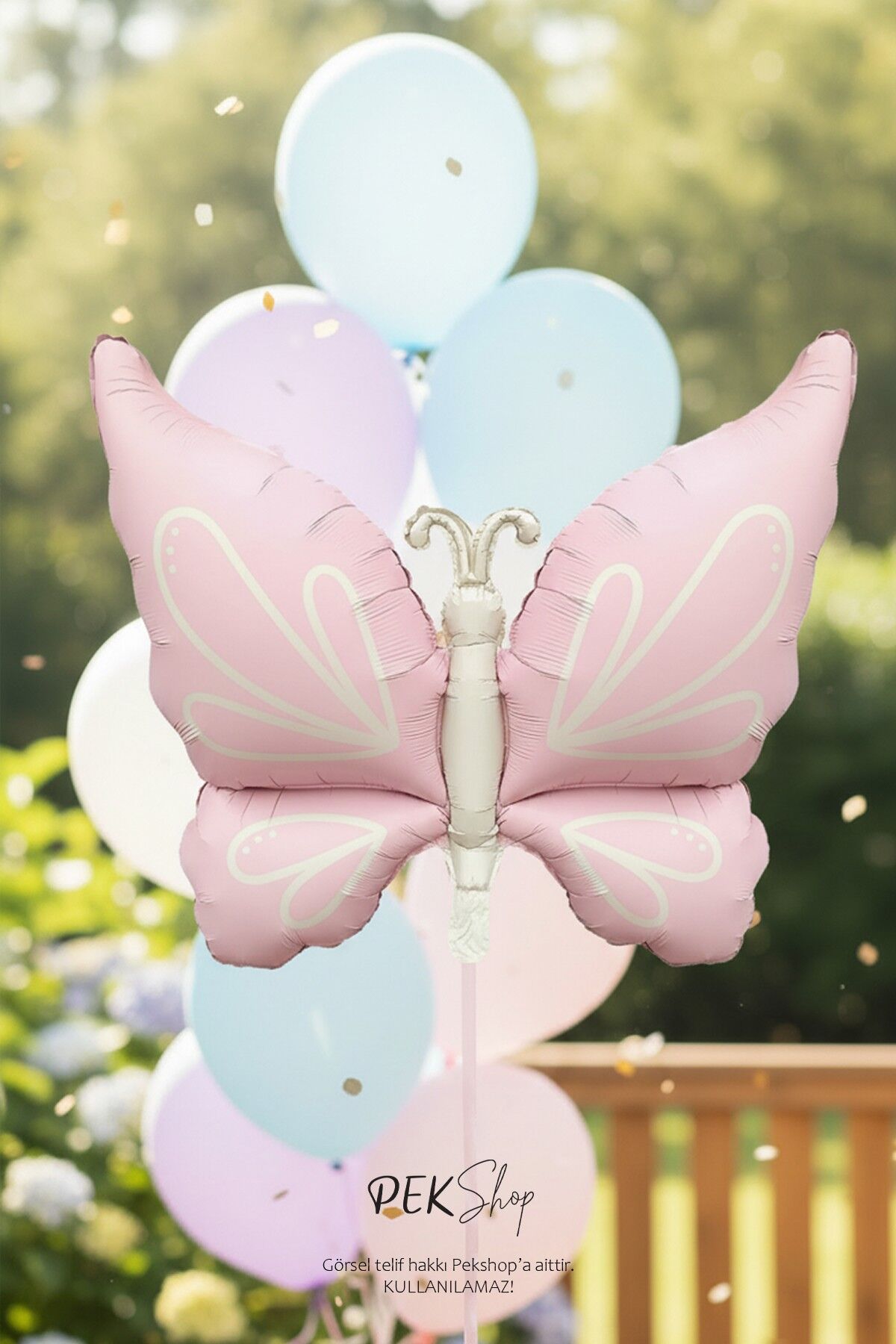 Retro Pembe Kelebek Folyo Balon Büyük