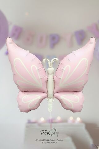 Retro Pembe Kelebek Folyo Balon Büyük