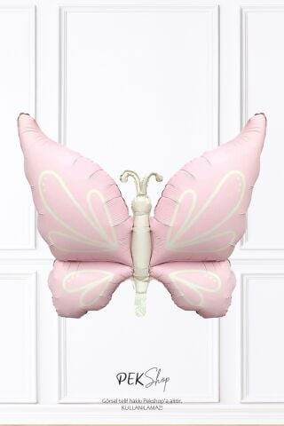 Retro Pembe Kelebek Folyo Balon Büyük