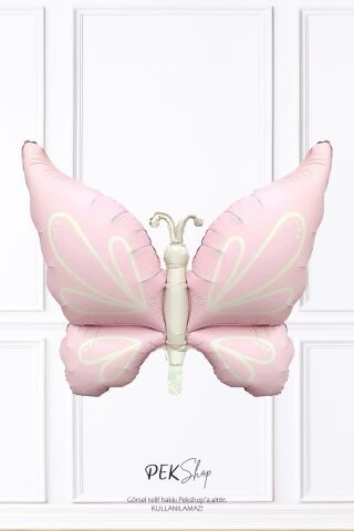 Retro Pembe Kelebek Folyo Balon Büyük