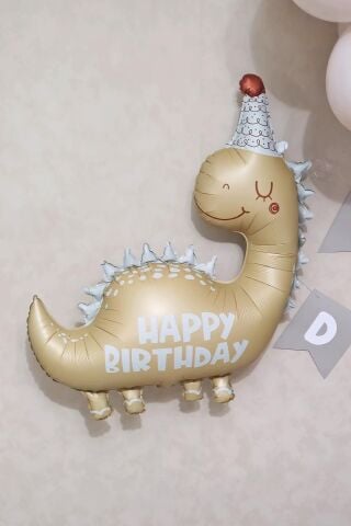 Retro Renkler Dinozor Folyo Balon Happy Birthday Yazılı Kukutelalı Dinazor Doğum Günü Balonu