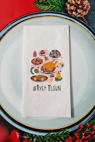 Afiyet Olsun Yazılı Yılbaşı Ziyafeti Yeni Yıl Sunum Peçetesi