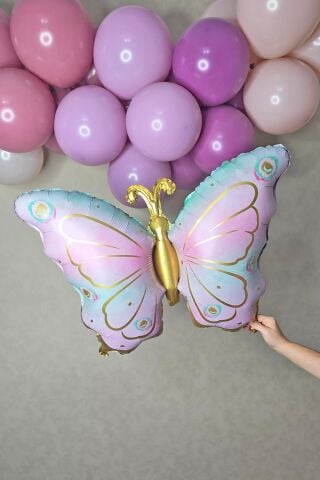 Retro Kelebek Gold Detaylı Retro Renk Kelebek Folyo Balon Büyük Boy