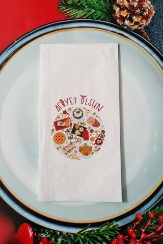 Afiyet Olsun Yazılı Yılbaşı Yemekleri Yeni Yıl Sunum Peçetesi