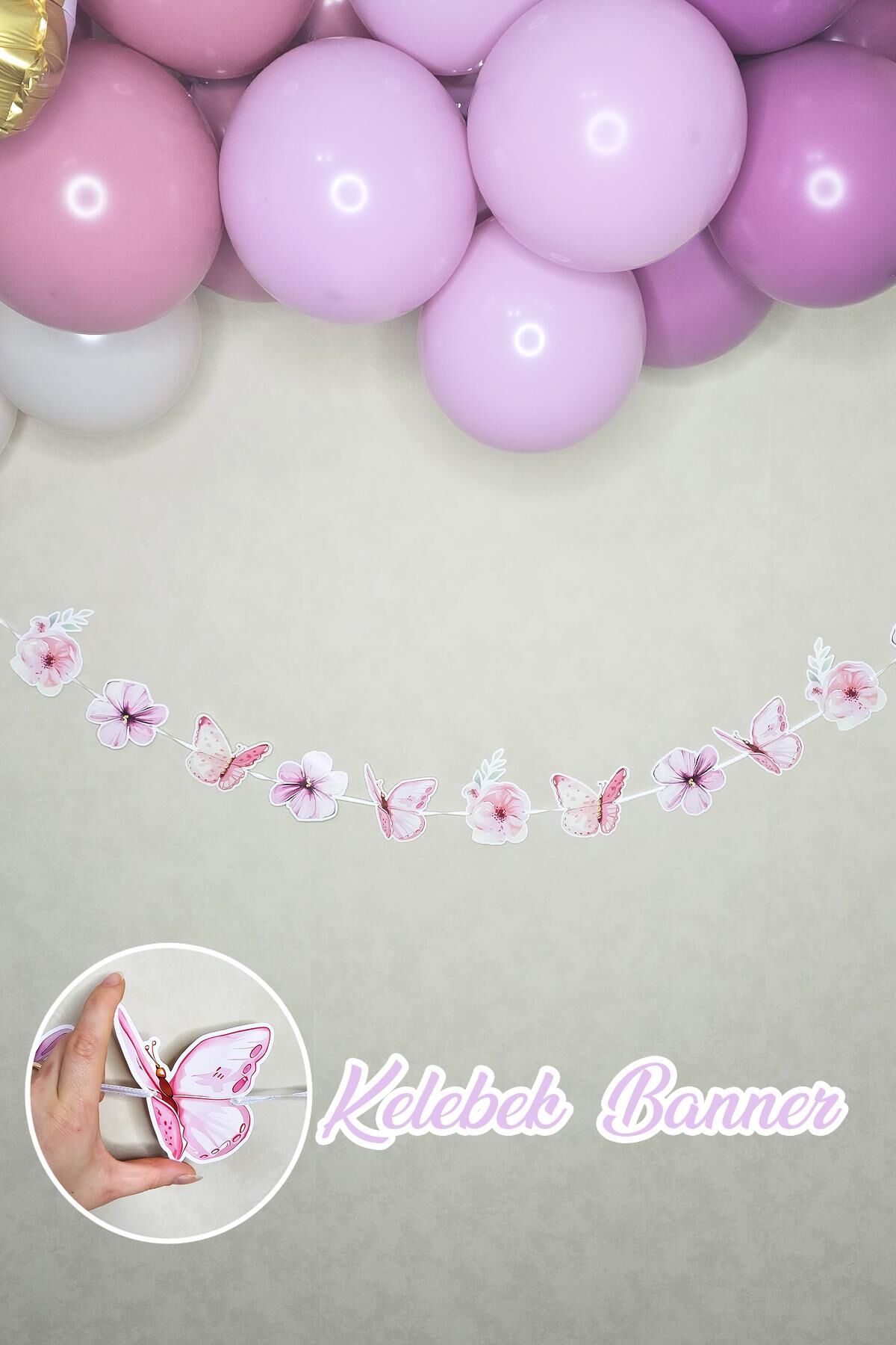 Kelebekler Banner Çiçekli Kelebekler Retro Pastel Renkler Banner Süs