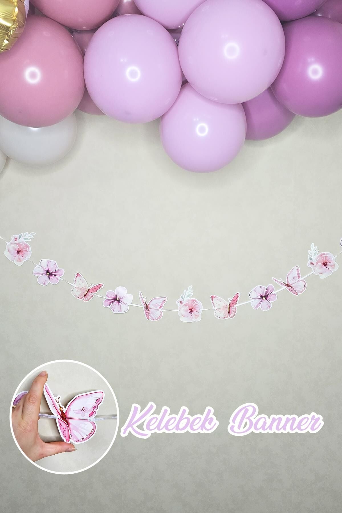 Kelebekler Banner Çiçekli Kelebekler Retro Pastel Renkler Banner Süs