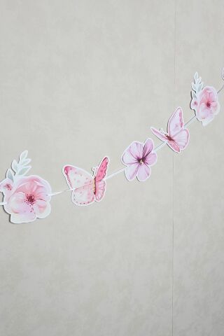 Kelebekler Banner Çiçekli Kelebekler Retro Pastel Renkler Banner Süs