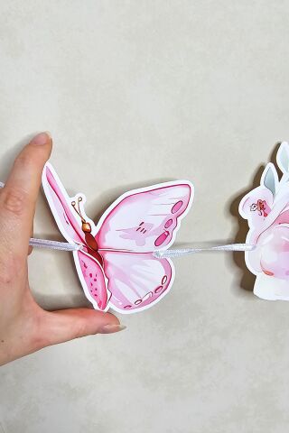 Kelebekler Banner Çiçekli Kelebekler Retro Pastel Renkler Banner Süs