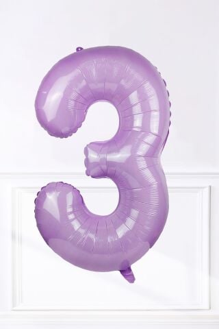 Lila Rakam Folyo Balon Lila Yaş Balonu 3