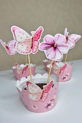 Kelebek Tema Kürdan Süsleri Cupcake Süsleri Lüks Büyük Boy 10lu Paket