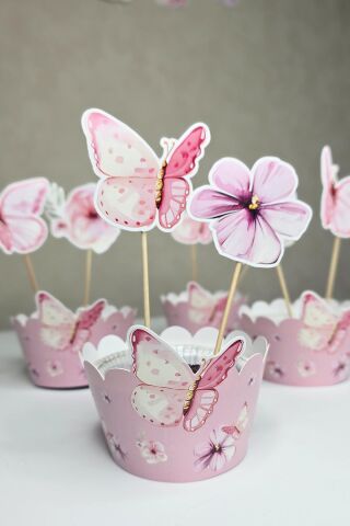 Kelebek Tema Kürdan Süsleri Cupcake Süsleri Lüks Büyük Boy 10lu Paket
