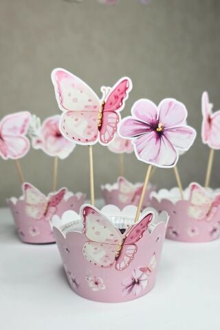 Kelebek Tema Kürdan Süsleri Cupcake Süsleri Lüks Büyük Boy 10lu Paket