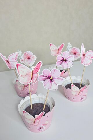 Kelebek Tema Kürdan Süsleri Cupcake Süsleri Lüks Büyük Boy 10lu Paket