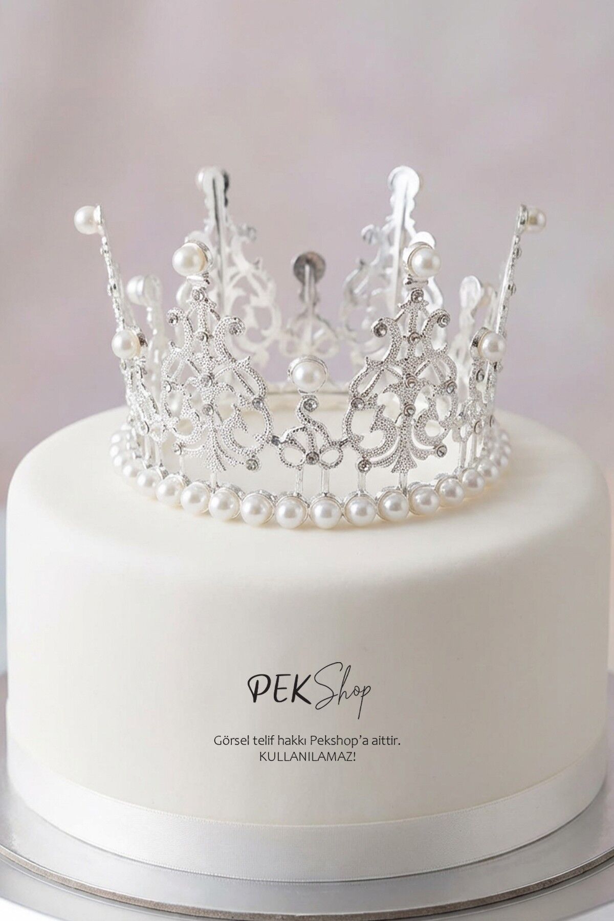 İncili Gümüş Pasta Tacı Pasta Üzeri Taç