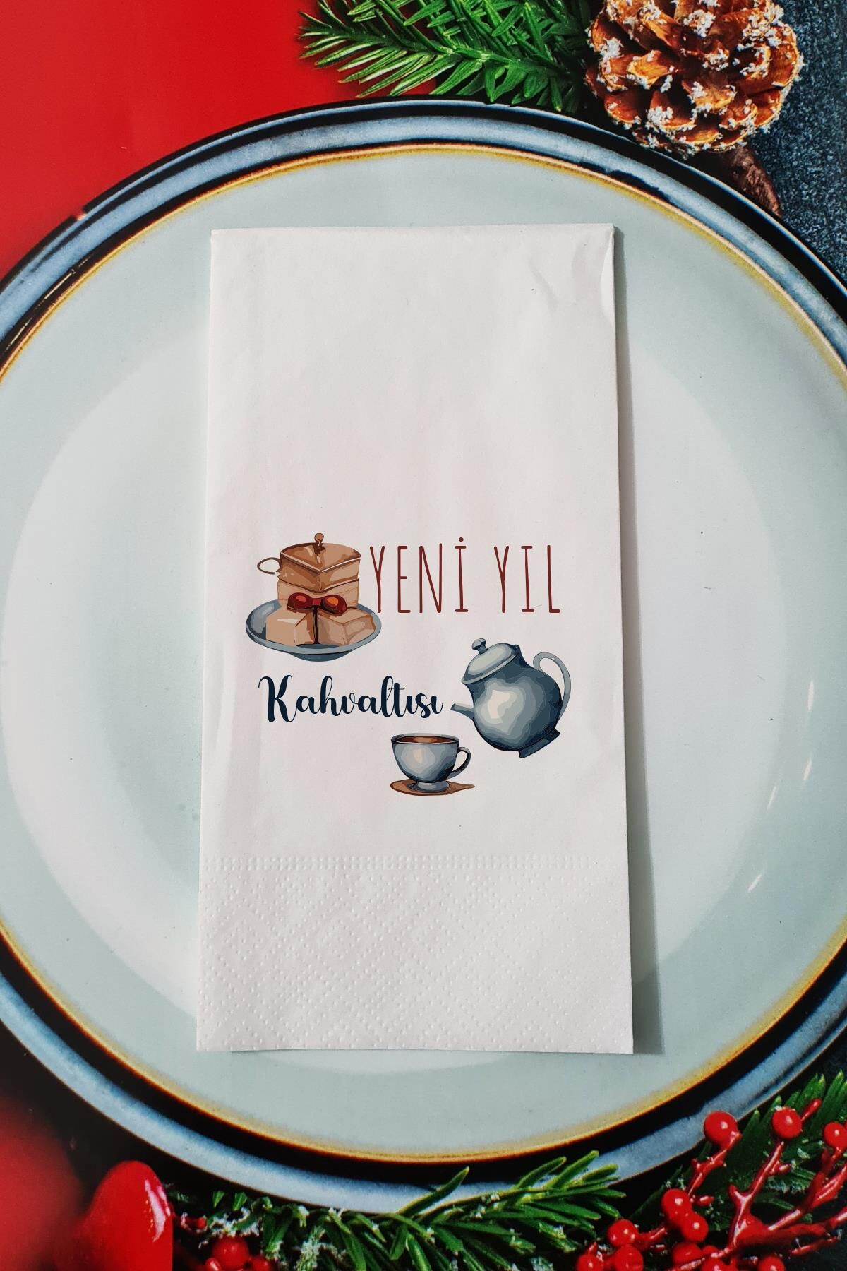 Yeni Yıl Kahvaltısı Yazılı Yılbaşı - Yeni Yıl Sunum Peçetesi