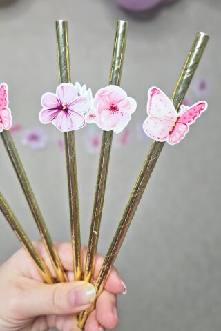 Kelebek Tema Pipet Süsleri 10lu Lüks Pipet Paketi