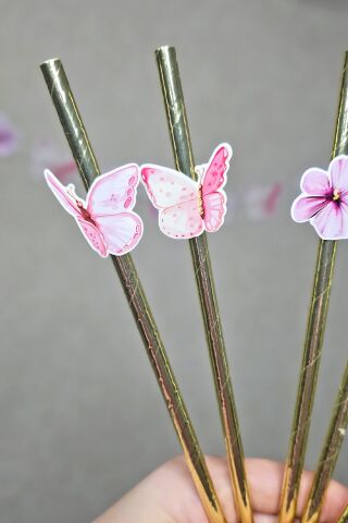 Kelebek Tema Pipet Süsleri 10lu Lüks Pipet Paketi