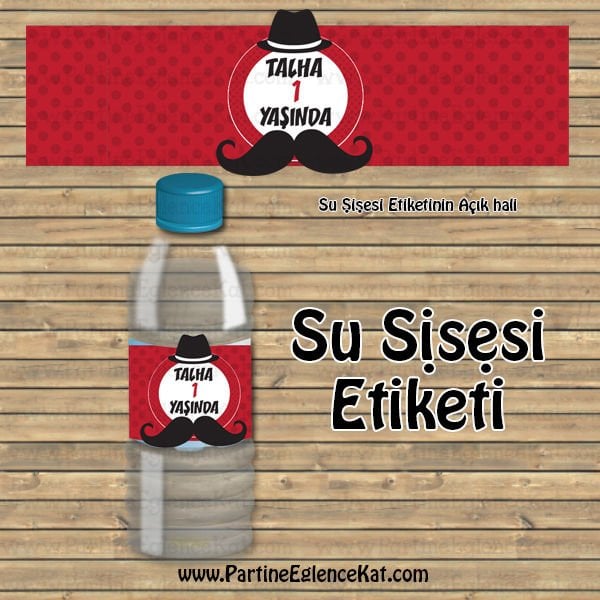 Bıyık Konsept Su Şişesi Etiketi