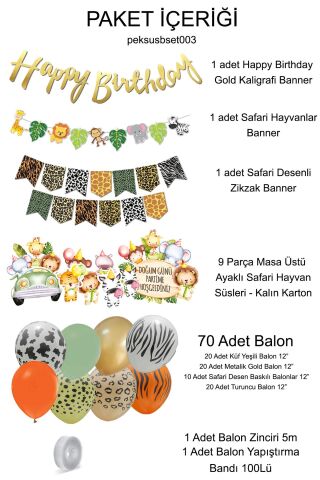 Safari Doğum Günü Lüks Parti Seti Balon Zinciri Flama Masa Üstü Ayaklı Panolar Seti Maxi 84 Parça
