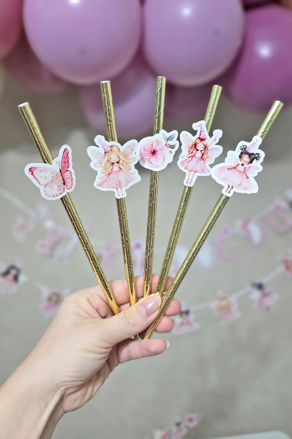 Peri Kızı Tema Pipet Süsleri 10lu Lüks Pipet Paketi