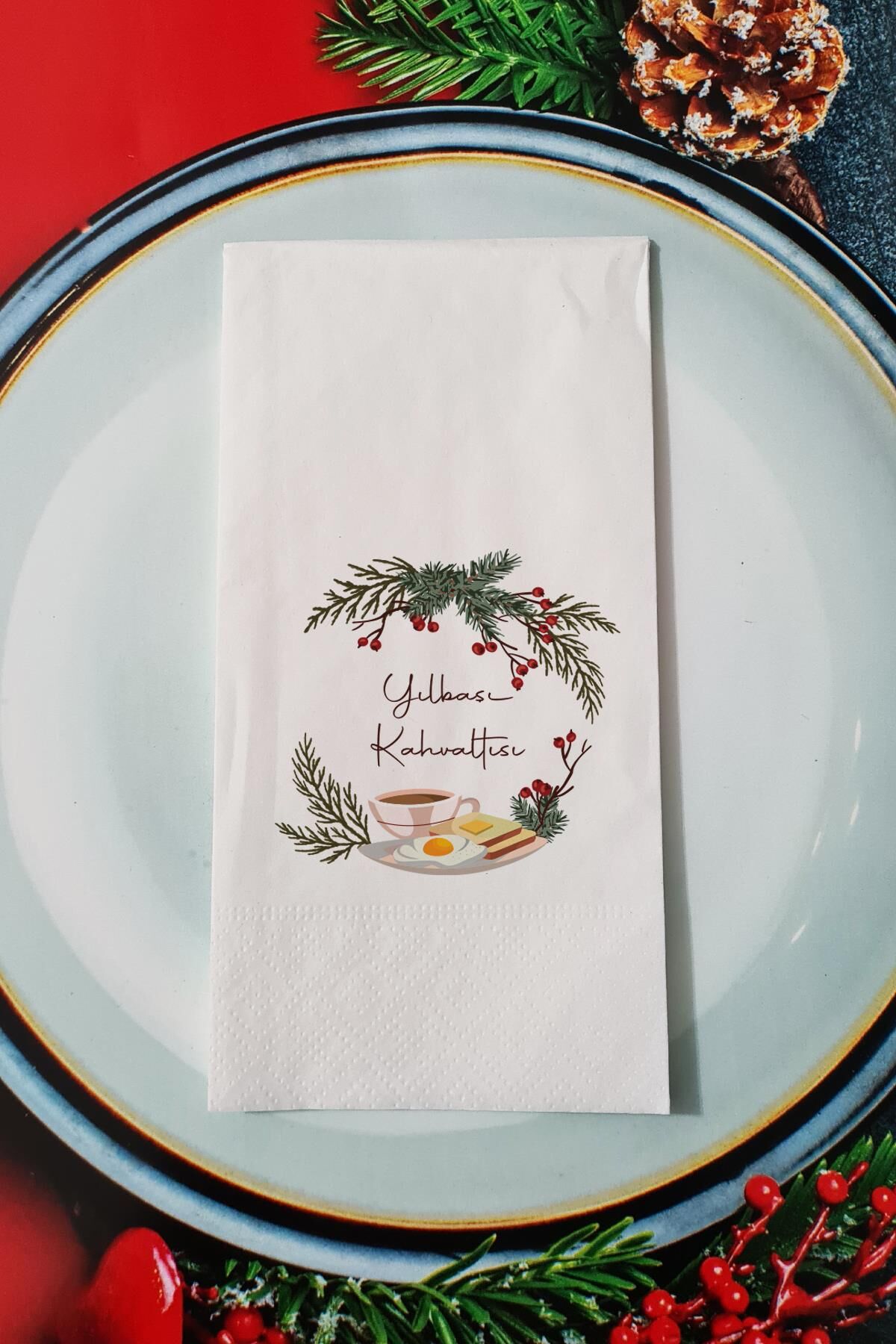 Yılbaşı Kahvaltısı Yazılı Yılbaşı - Yeni Yıl Sunum Peçetesi